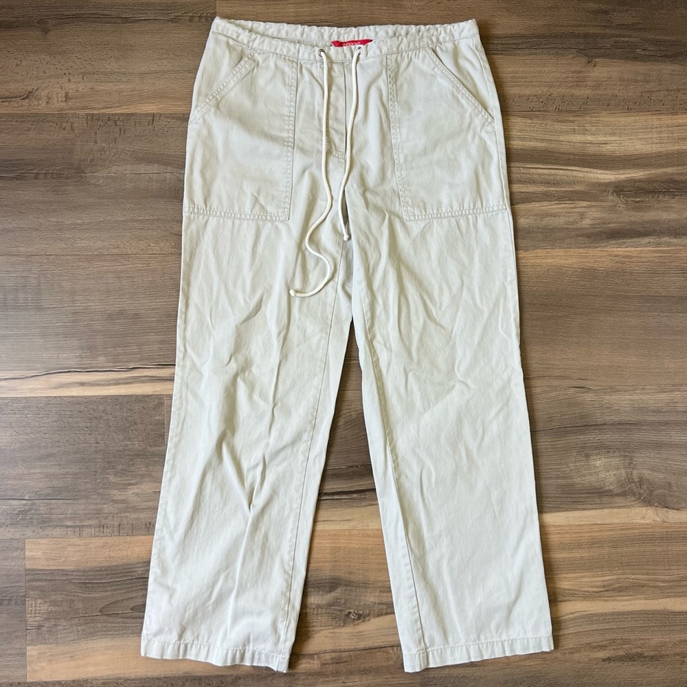 Vintage 90s Y2K Esprit Women's Drawstring Khaki Wide Leg Chino Pants Size Medium